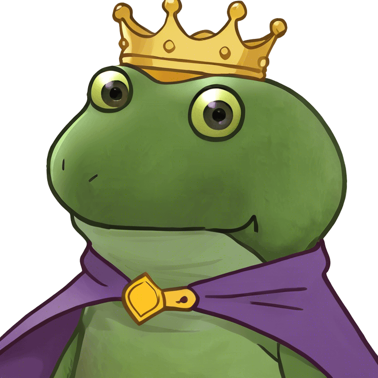 bufo the king wearing a purple cape and gold crown emoji