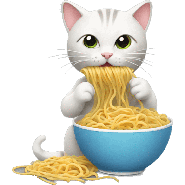 cat eats noodles emoji