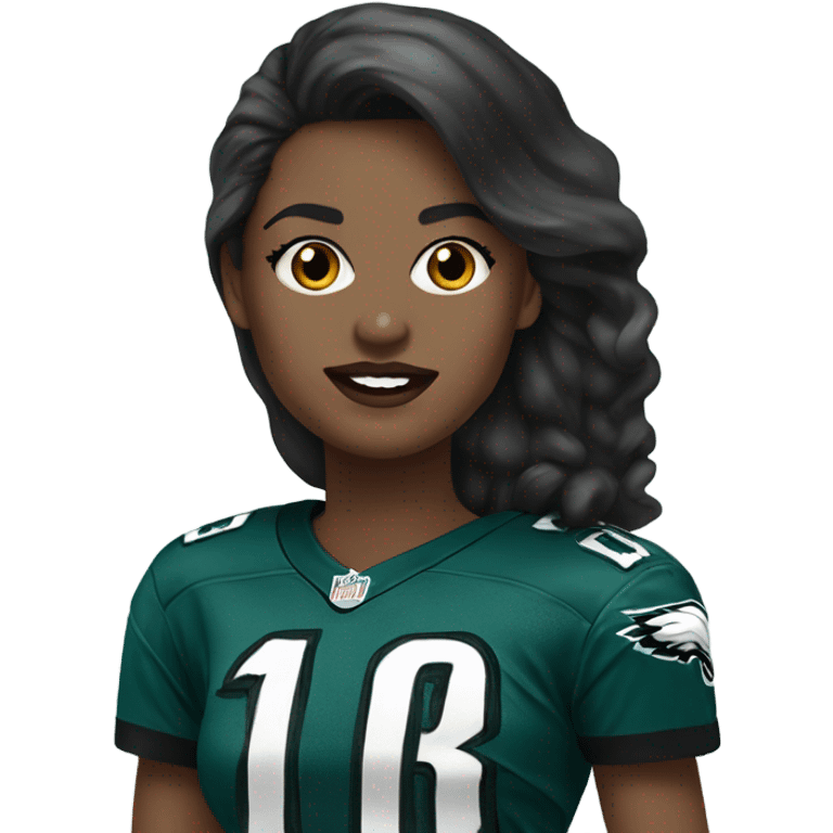  White female dark hair red lips wearing Philadelphia Eagles jersey emoji