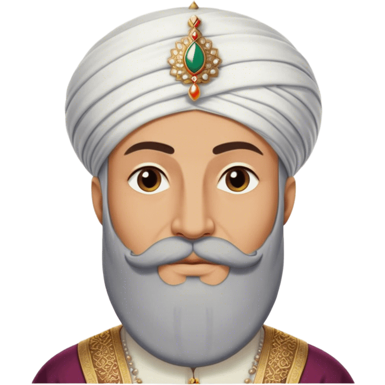 ​Cinematic Realistic Portrait of Suleiman the Magnificent, depicted as a regal Ottoman sultan adorned with a large, white, round, tall turban and a majestic grey beard, his commanding gaze bathed in warm, historic lighting that exudes timeless authority and grandeur, emoji