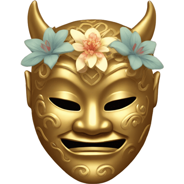 Golden feminine oni mask with floral pattern on it  emoji