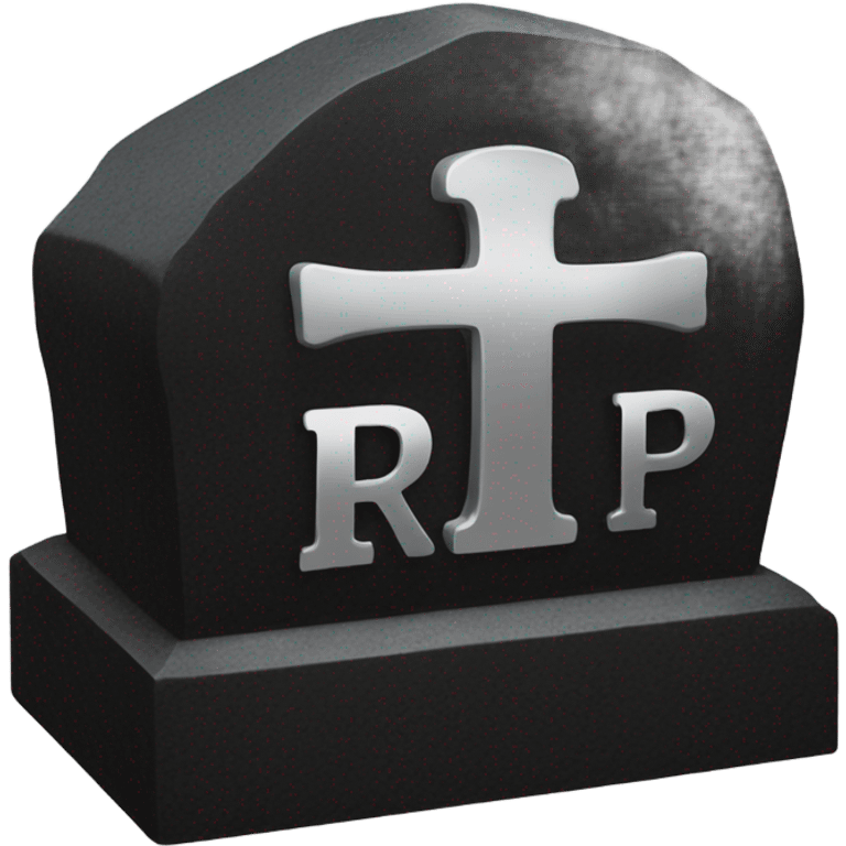 a black grave with the inscription R i P in silver emoji