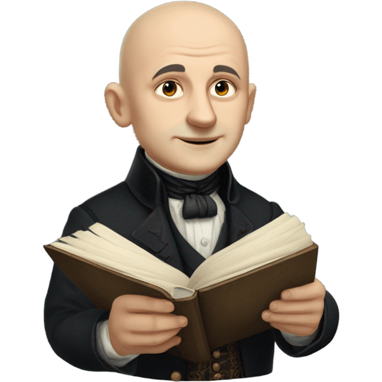 Ivan Kharytonenko, a famous Ukrainian philanthropist from Sumy. The emoji should depict him with a kind and noble expression, bald head and a well-groomed whiskers, and dressed in elegant 19th-century attire—such as a dark frock coat and a high-collared shirt. Include subtle details that reflect his status as a patron, such as a small book or a symbolic gesture of generosity (e.g., holding a coin or extending a hand) emoji