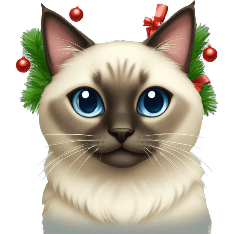 cute and fluffy siamese cat with christmas garland emoji