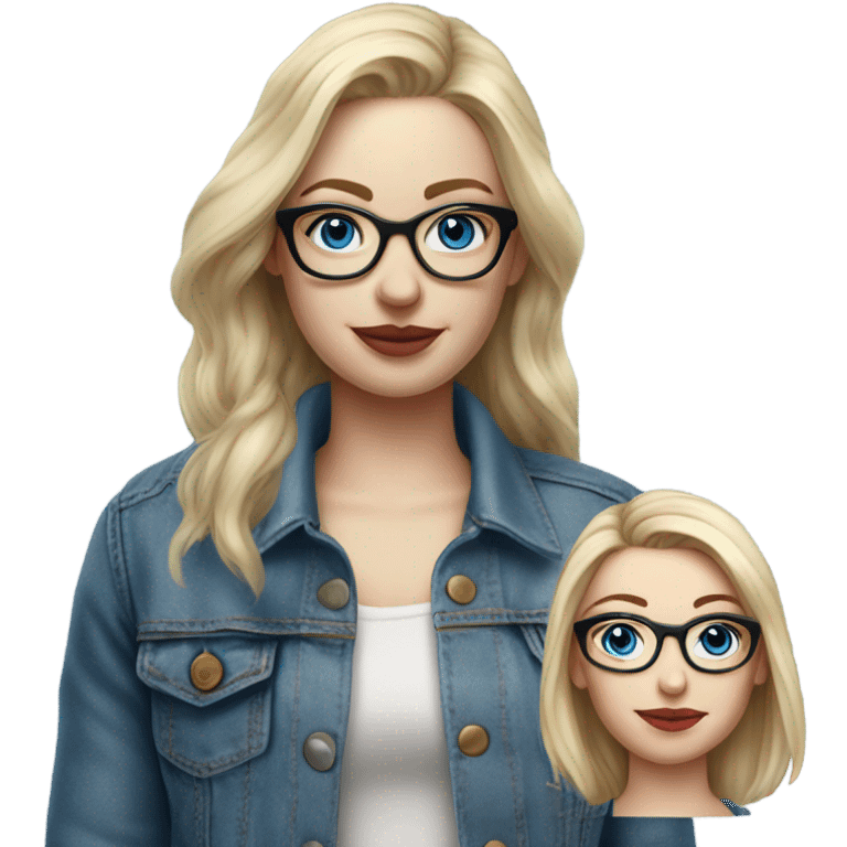 Hyper Realistic pale beautiful tattooed 3D woman with glasses and blue eyes wearing denim jacket emoji