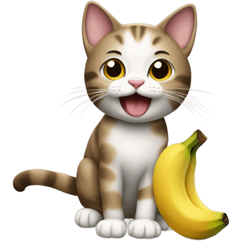 A cat holding a banana emoji