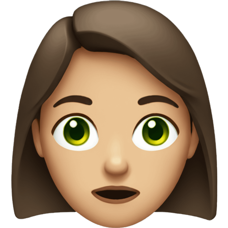 Brown hair woman with green eyes that is worried and not impressed emoji