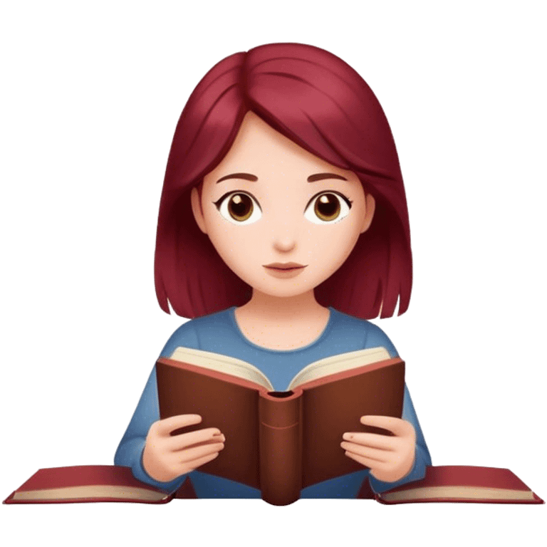 A beautiful, burgundy haired girl reading a book emoji