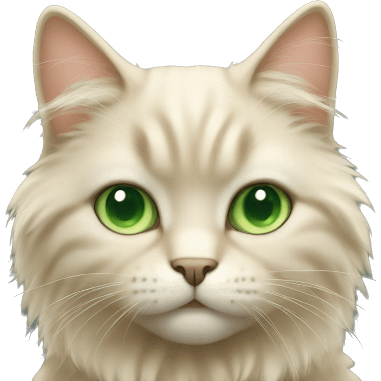 Beige fluffy cat with green eyes emoji