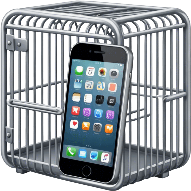 a mobile phone locked in cage emoji