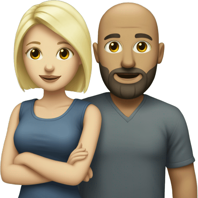 Blonde girl with bald man with dark beard  emoji