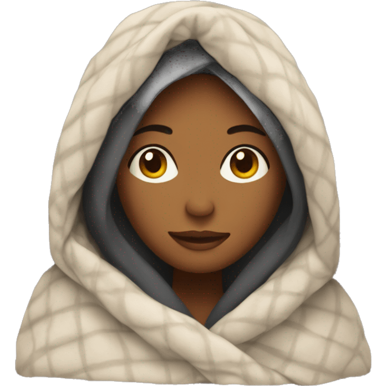 Woman wrapped in a cozy blanket  emoji