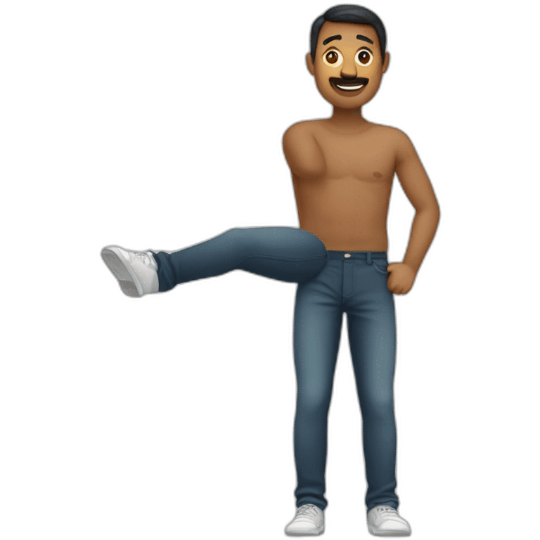 man with curved leg in u shape emoji