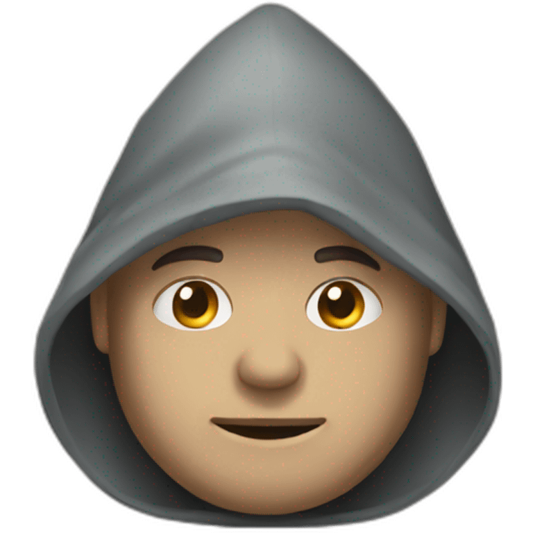 a hooded man with a stone emoji