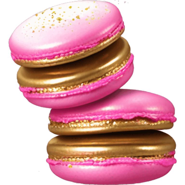 Realistic two metallic gold and pink dripped macarons with pearlescent sprinkles isolated by themselves  emoji