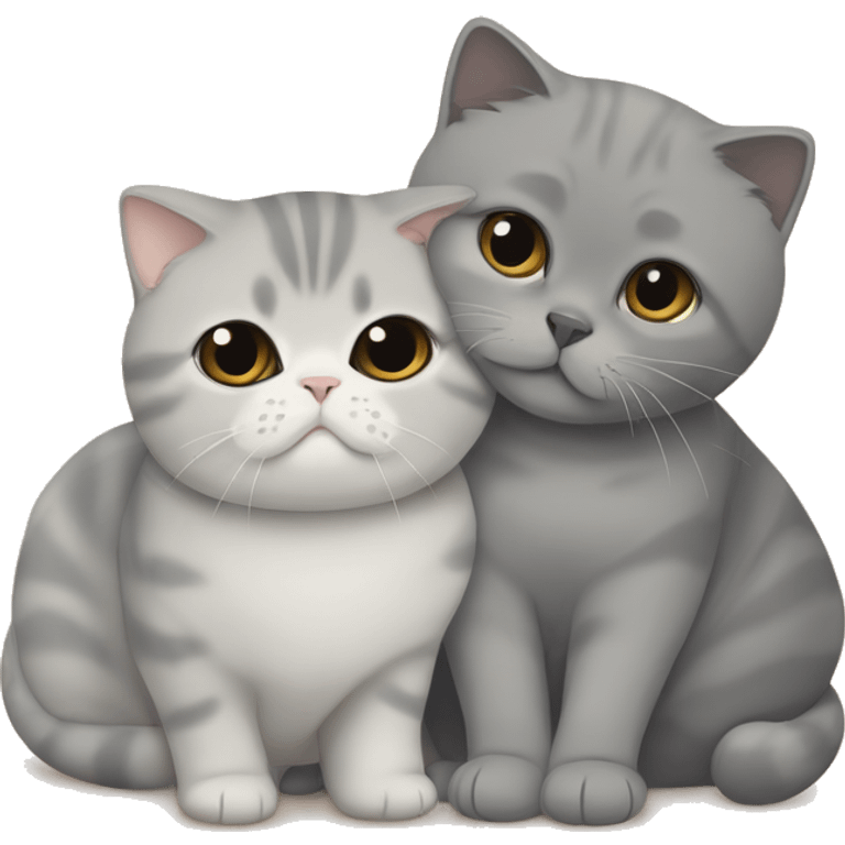 Grey Scottish fold is cuddling with a beige British shorthair  emoji