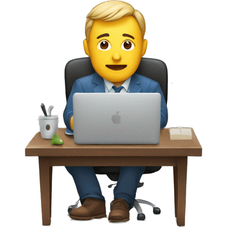 hombre sentado en una mesa con su ordenador de appel mirando la pantalla emoji