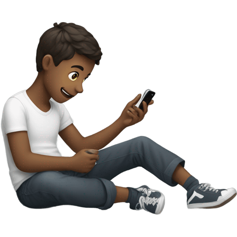 sitting boy with smartphone indoors emoji