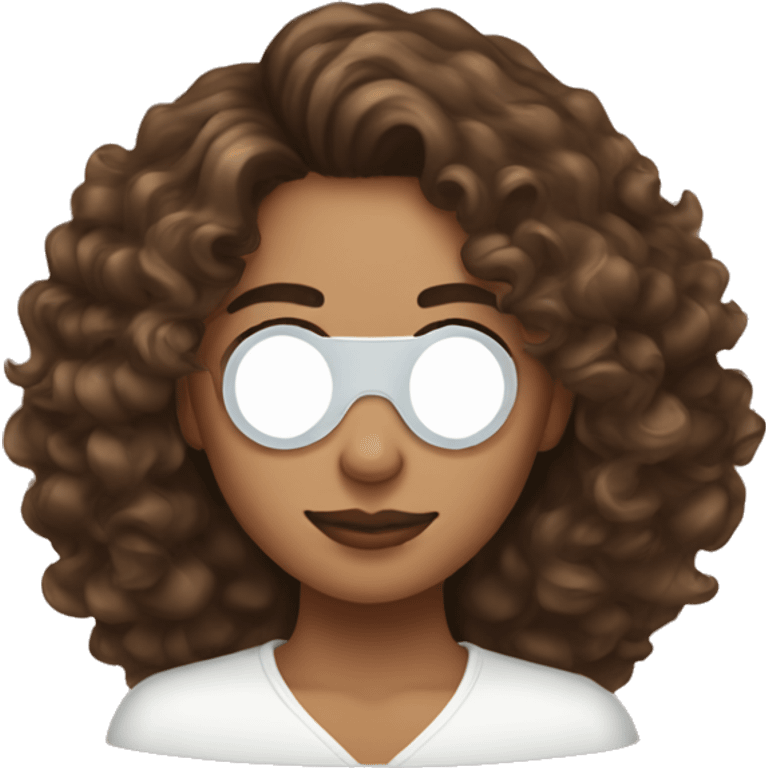 What woman with curly brown long hair applying Eye patches emoji