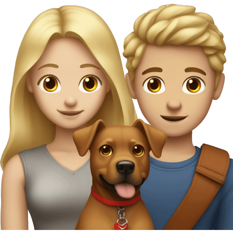 blonde-haired girl and brown-haired boy with a red dog  emoji