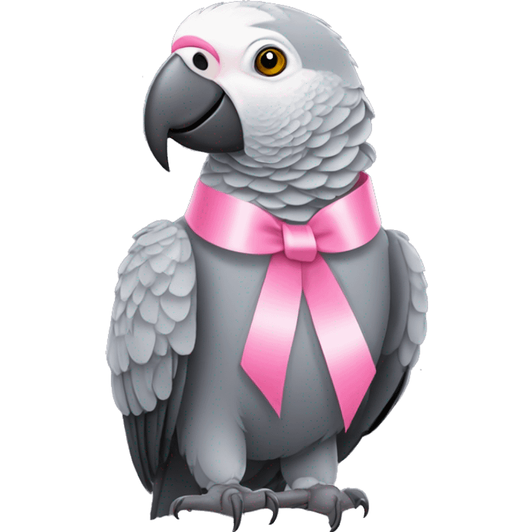 African grey parrot wearing a pink hair ribbon emoji