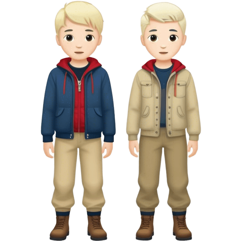 two best friends boys white skin full height different cloth norwegian emoji