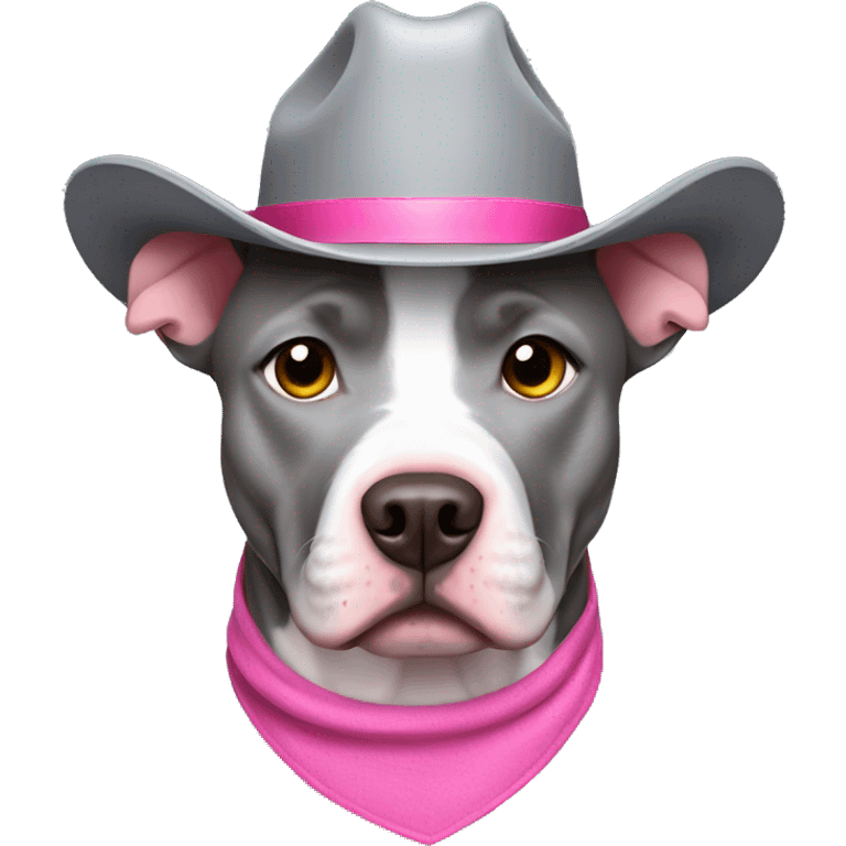 gray pitbull wearing pink cowboy hat emoji