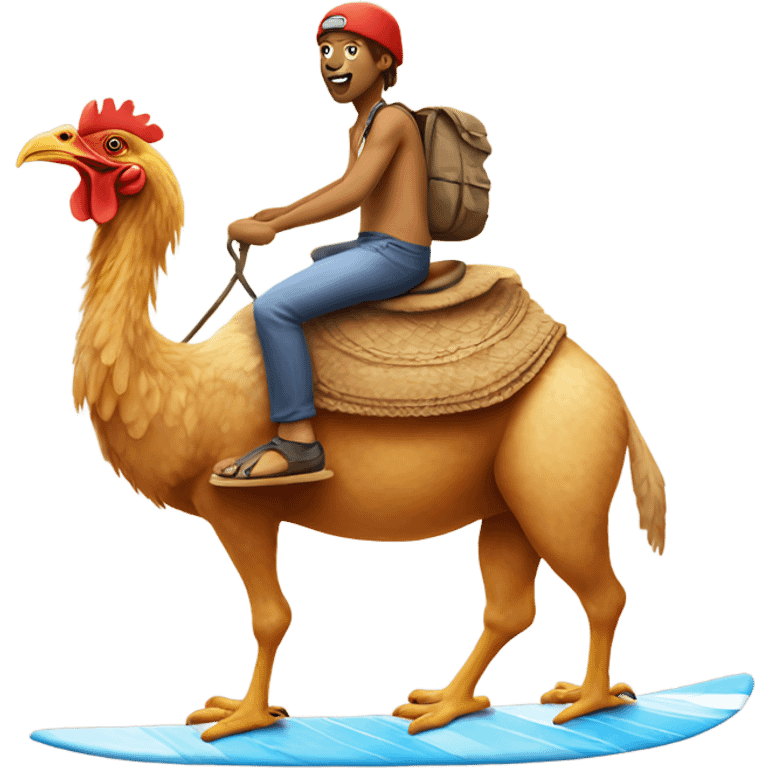 chicken riding on a camel who is surfing  emoji