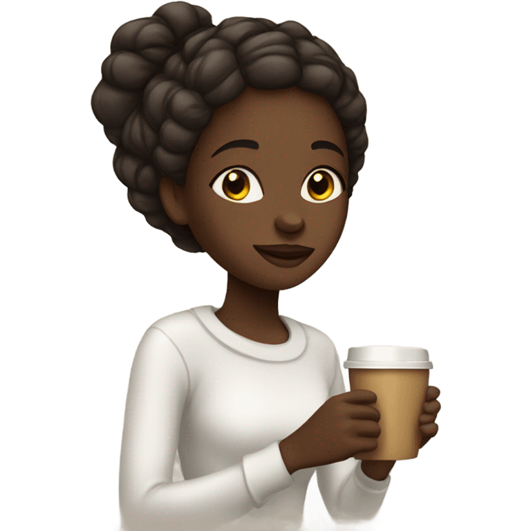 African girl Girl who wears a white Pullover and Drinks coffee emoji