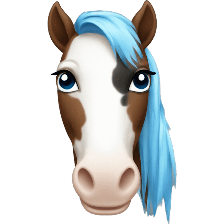 Brown and white spotted pony with blue eyes and black horsehair emoji