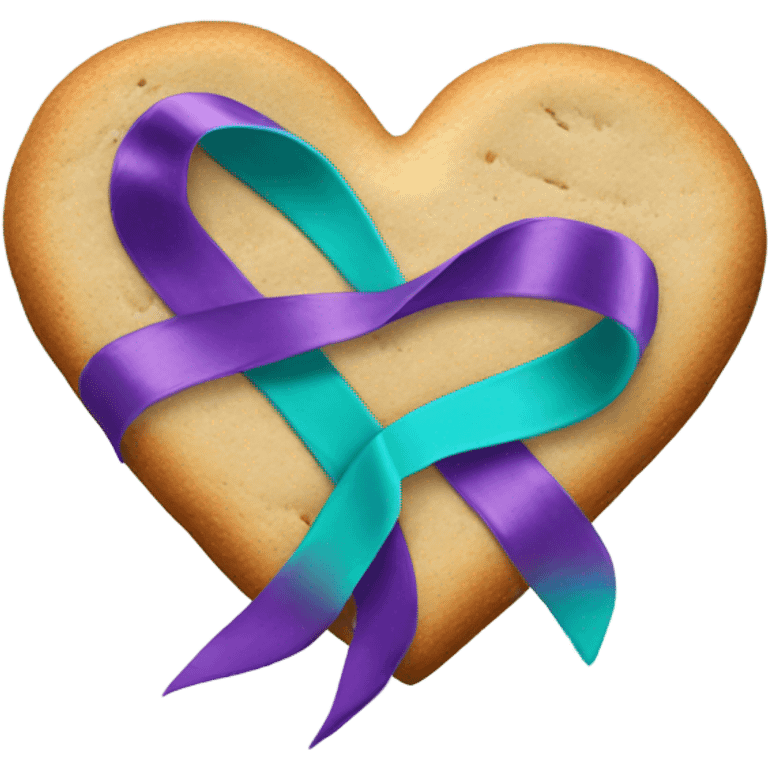 Cookie heart with teal purple awareness ribbon emoji