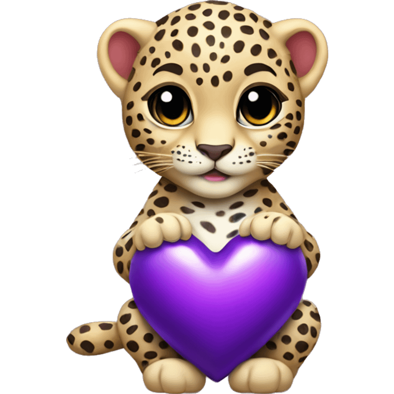 Baby leopard holding a purple heart  emoji