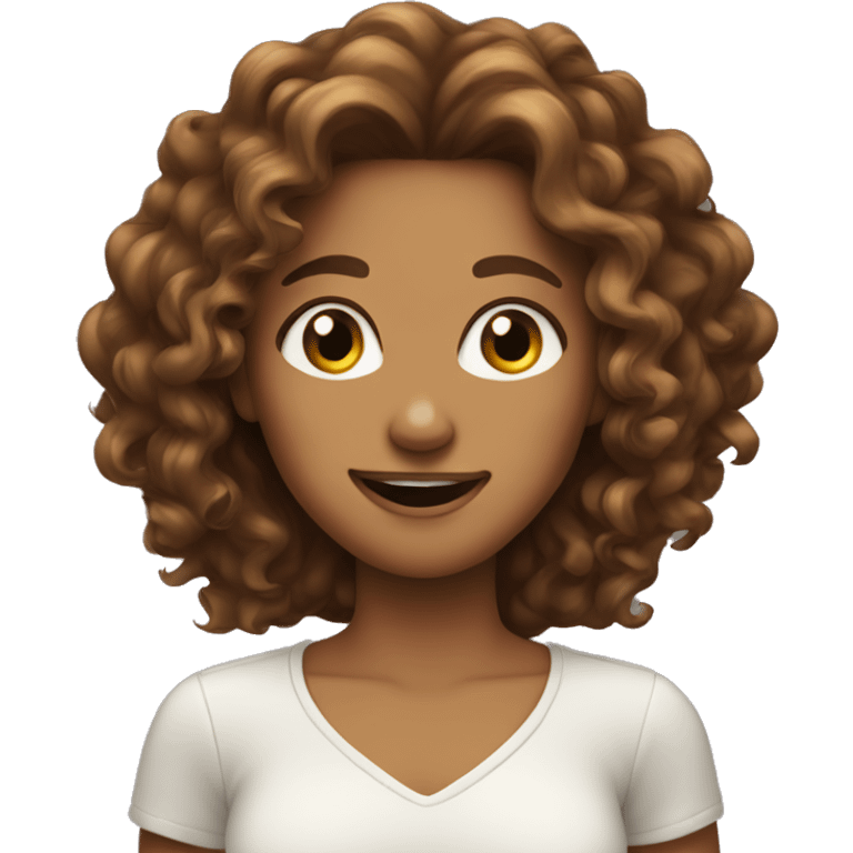 A girlwith long brownish curly  hair winking  emoji