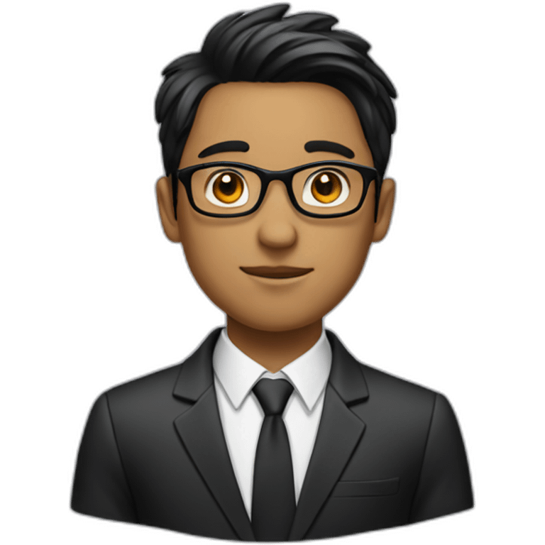 a boy with specs in business suit black hairs emoji