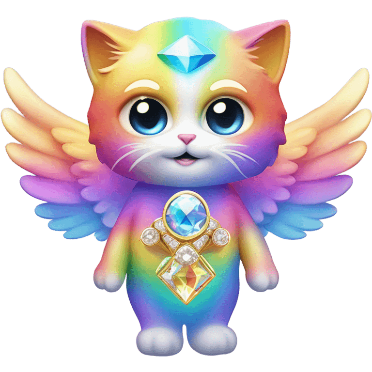 Transcendent Cute Heavenly Rainbow 4d Diamond ultra mega surpream Omni-Cat God with wings and a ring around its body and another ring above it’s head  emoji