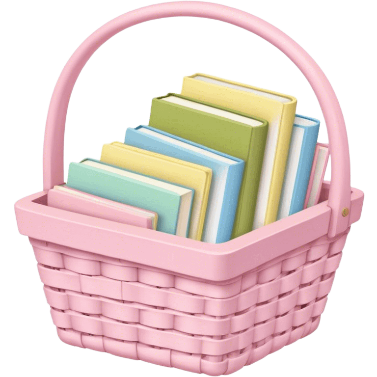 Pastel pink pastel yellow pastel blue and matcha colored books in a basket emoji