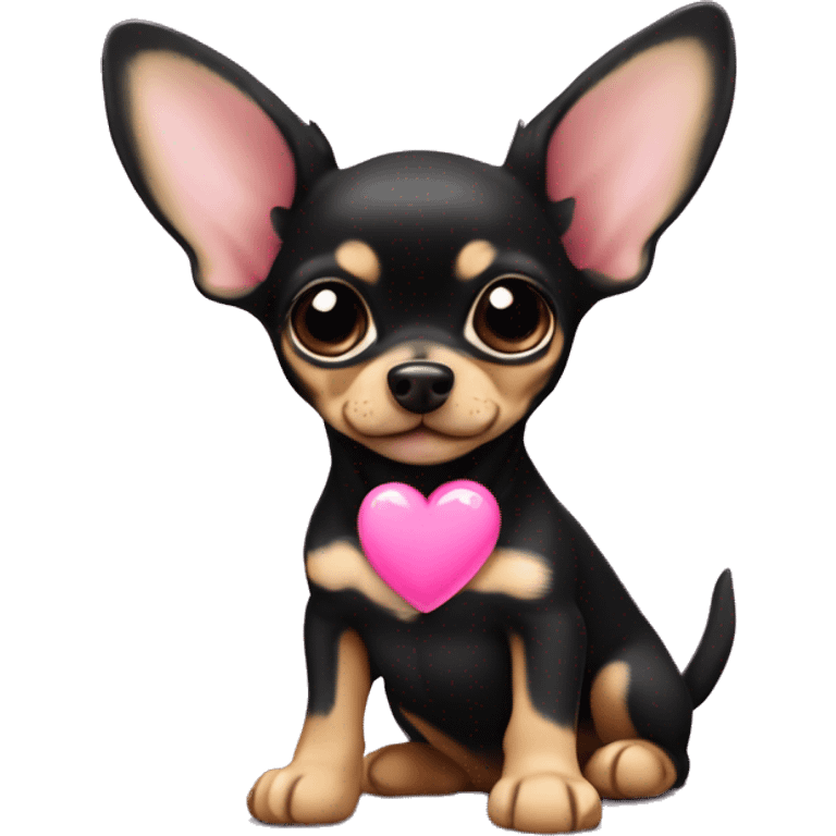 black & tan chihuahua puppy with a pink heart emoji