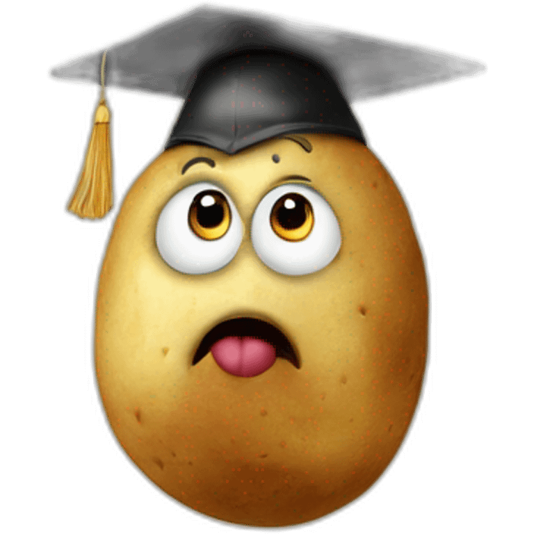 a shocked potato in a graduation cap emoji