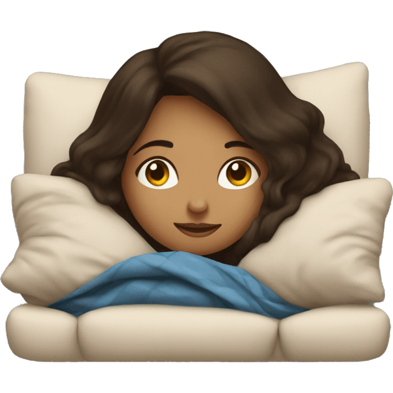 Brunette girl laying on the couch with a blanket around her emoji