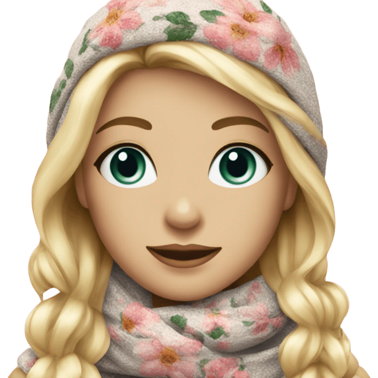 Beautiful blond Woman with Knit scarf floral glitter design  emoji