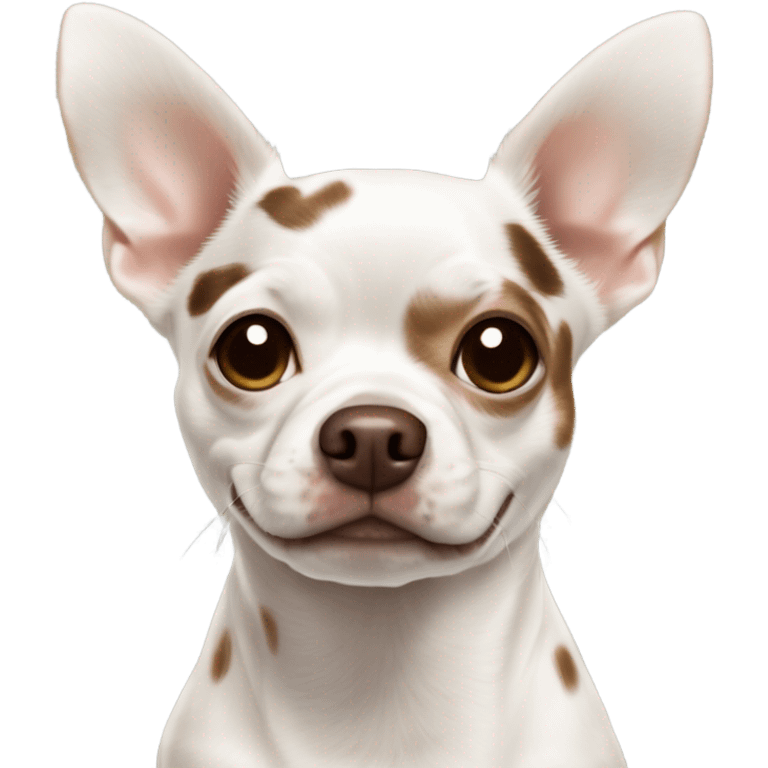 White chihuahua French bull dog mix with brown spots  emoji