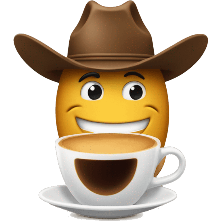 grinning histerically face with a cowboy hat brewing coffee on a horse  emoji