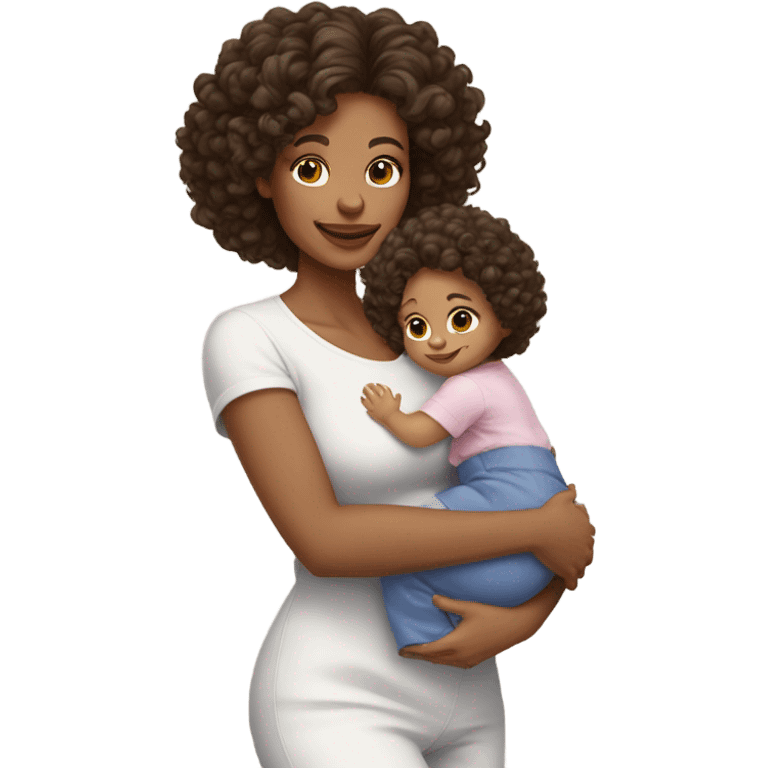 mom with light skin, shoulder length dark brown curly hair carrying 2 baby bundles  emoji