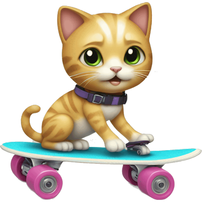 Cat in roller skates on a surfboard  emoji