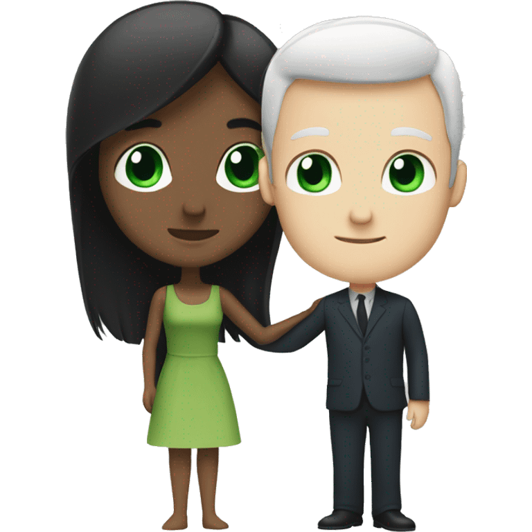 White man with blue eyes and BROWN hair hugging white woman with long straight black hair and green eyes emoji