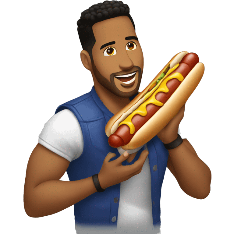 Romeo Santos eating a huge hotdog emoji