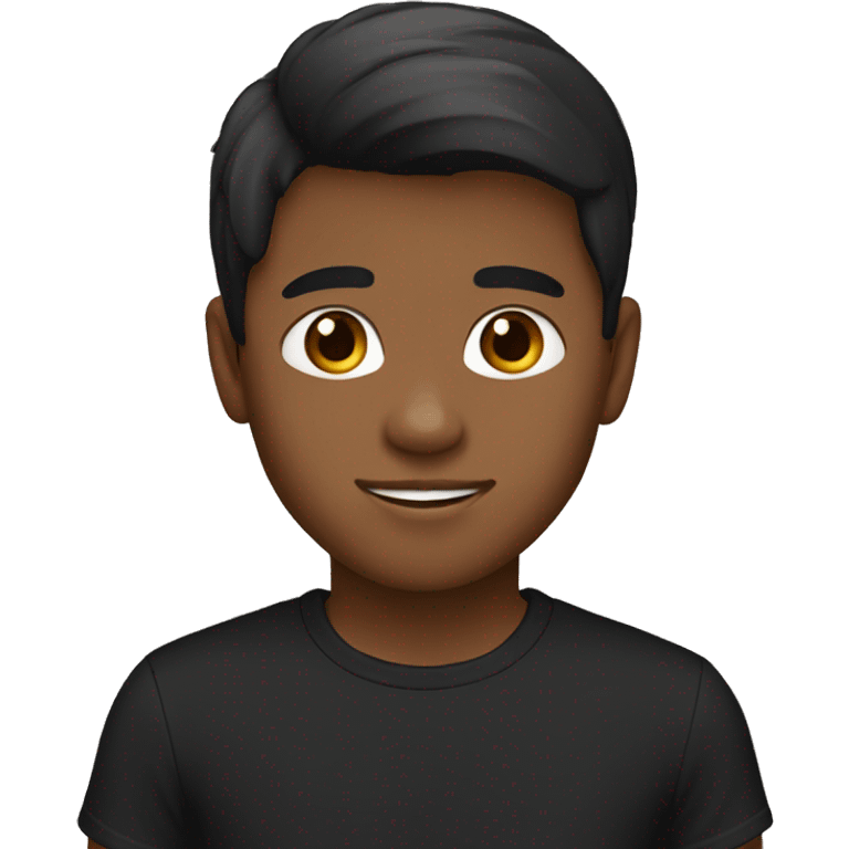 Boy with straight brown hair, brown skin and black t-shirt emoji