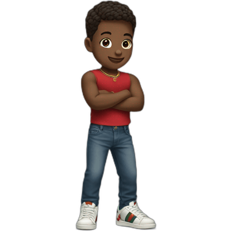 emoji of a kid flexing his gucci shoes emoji