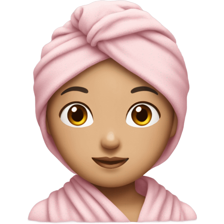 Asian girl with soft pink towel in her head emoji