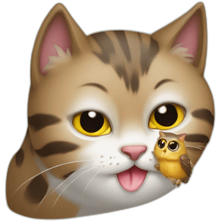 Cat licking small owl’s head emoji